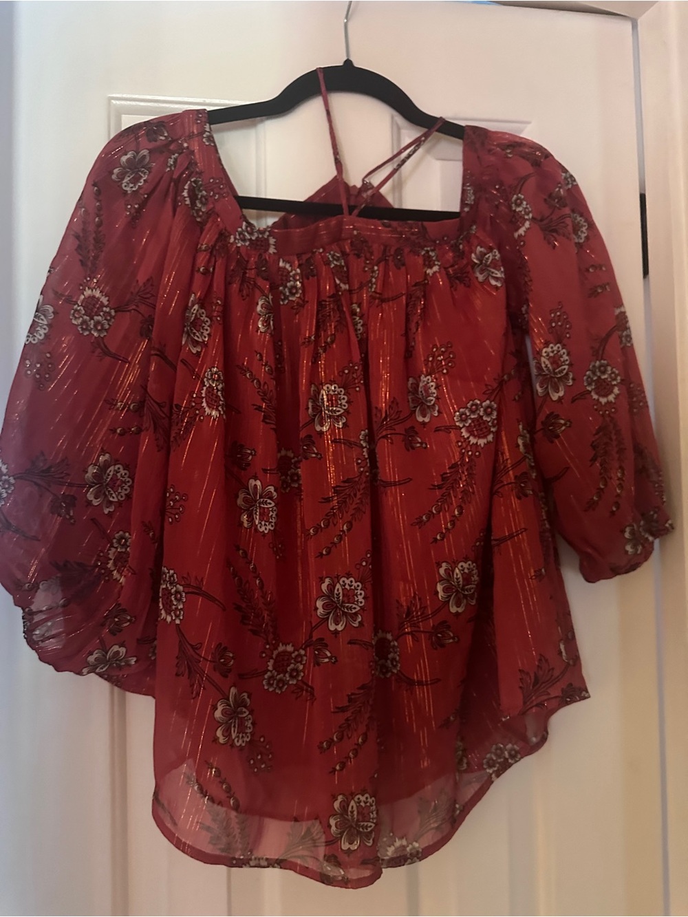 Ann Taylor Red Floral Peasant Blouse